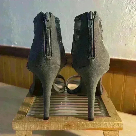 Nine West Alderson Grey Gladiator Style Suede & Rhinestone Stiletto Heels - Picture 4 of 6